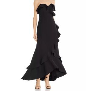 Best Price! AIDEN Aiden Mattox Black Crepe Strapless Gown Midi with Ruffles sz 8